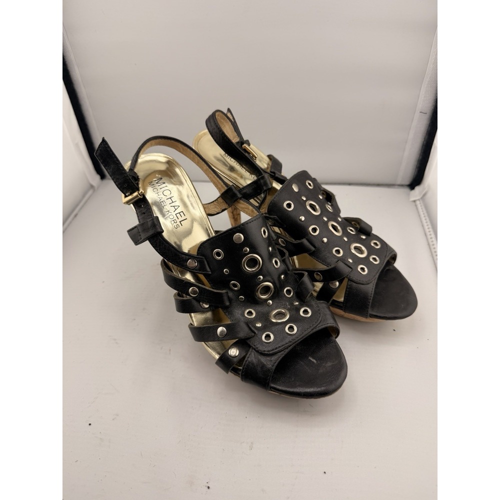 Michael Kors Black Leather Open Toe Strappy Stiletto Sandal Heel Size 6.5 M Shoe